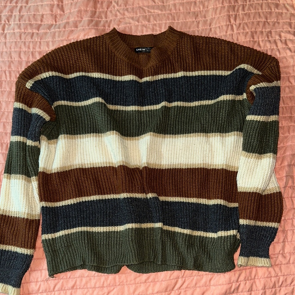 Women’s Striped Sweater - Brown, Green, Cream